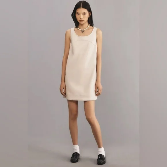 💘 Anthro Pilcro Faux-Leather Scoop-Neck Shift Mini Dress - Picture 2 of 9